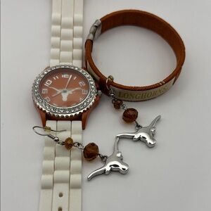 Texas Longhorns Orange and White Watch with Longhorns Bracelet and Earrings Cute